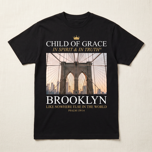 Brooklyn Tee — Brooklyn Bridge Sunset view flat-lay
