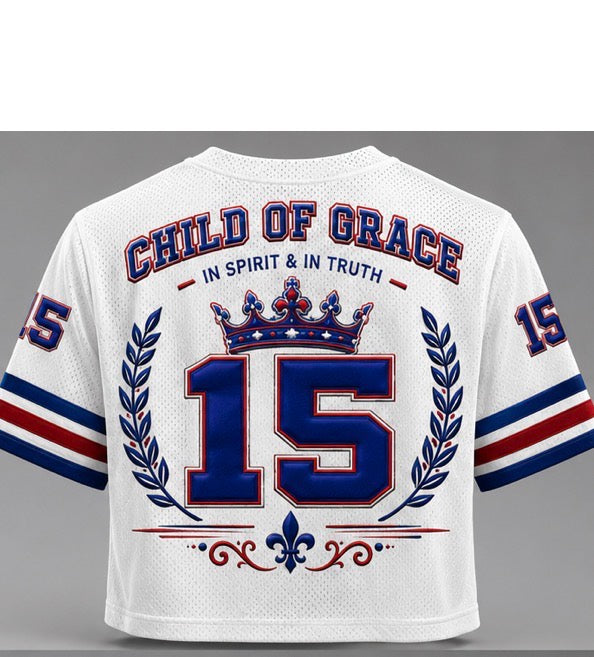 CHILD OF GRACE New York State of Grace 15 Jersey — White/Royal Blue back mockup