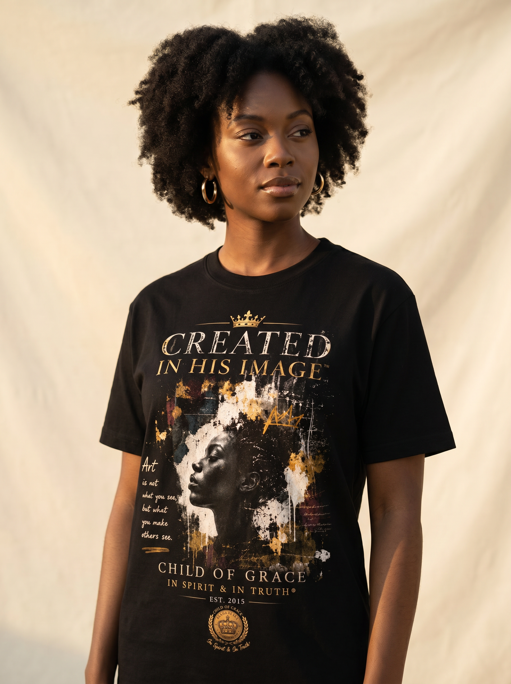 Created In His Image™ Tee — Editorial on-body portrait
