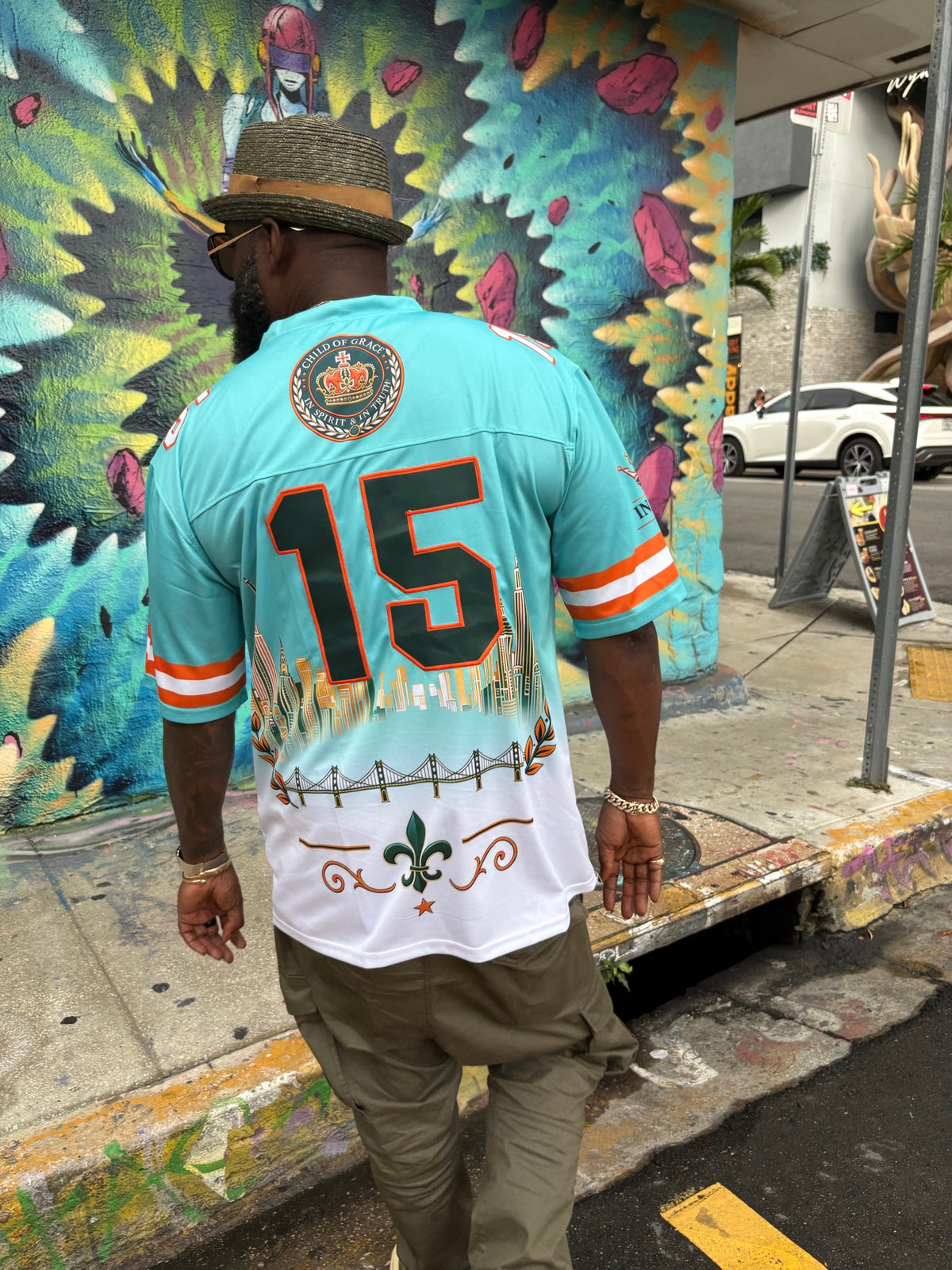 CHILD OF GRACE Floral 15 Jersey back lifestyle view