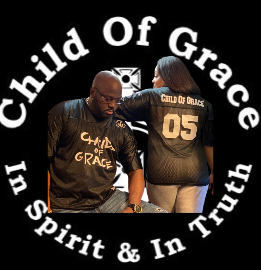 CHILD OF GRACE Genesis 05 Throwback Jersey black front and back campaign view
