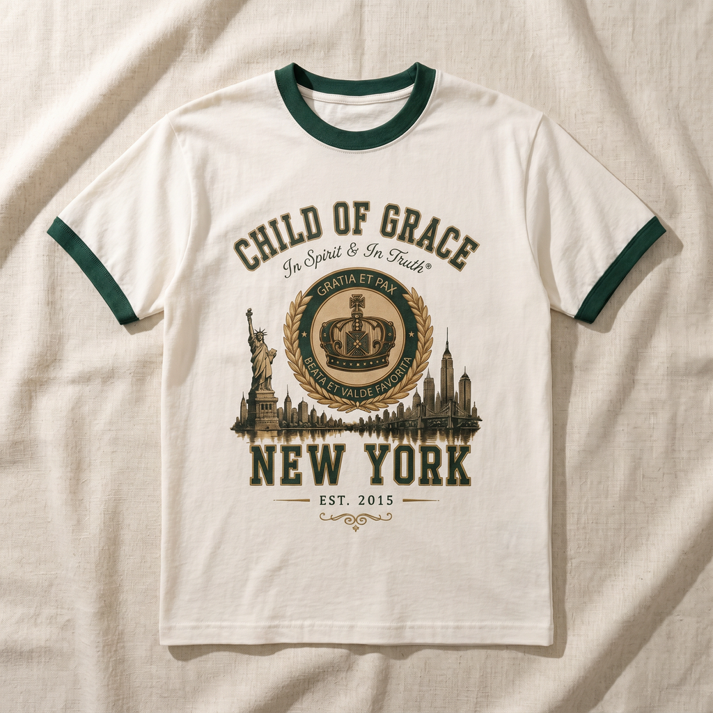 Heritage NY Ringer Tee flat-lay on natural linen