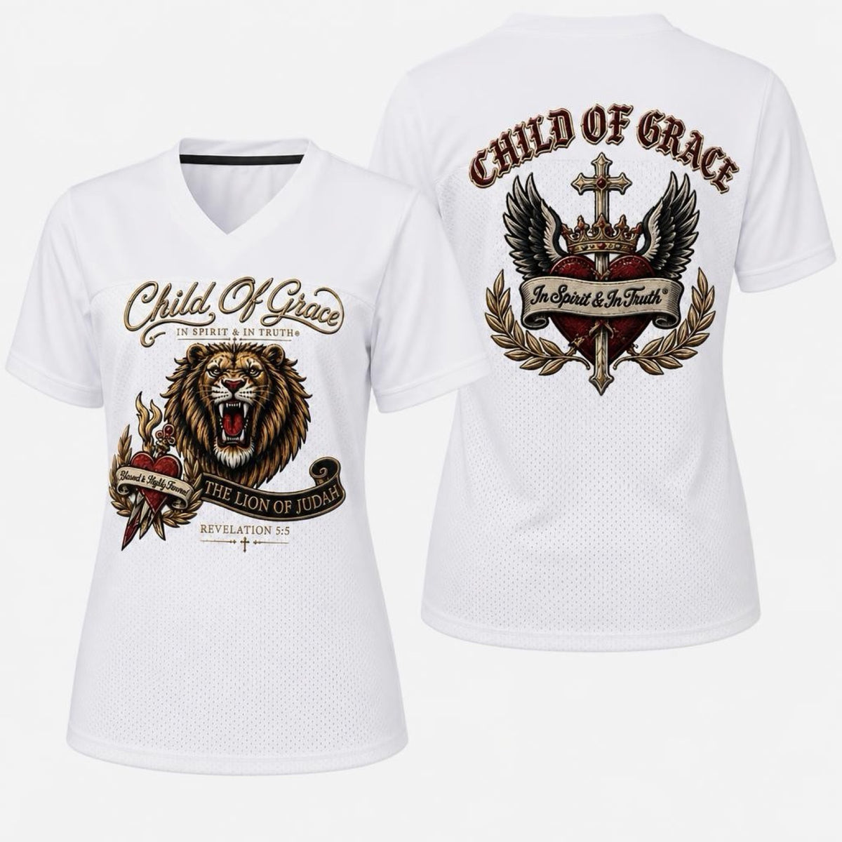 Lion of Judah Mesh Crop Jersey White — Front and back product view