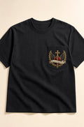 Lion of Judah Pocket Tee Black — Front pocket embroidery