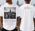 NYC Skyline Tee — Cloud White. Empire State Building skyline print with gold crown lockup, Child Of Grace In Spirit & In Truth